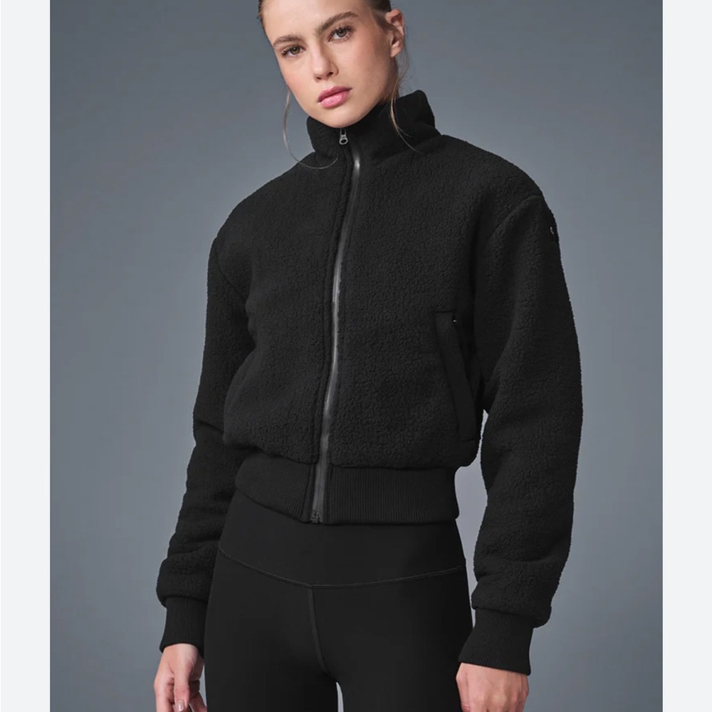ALO Yoga Black Sherpa Bomber Jacket with Zip